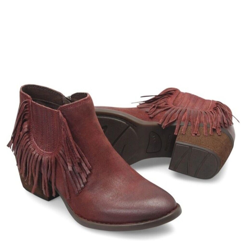 Born DANNI dark brick red distressed Suede FringevLeather western boots sz 9 new